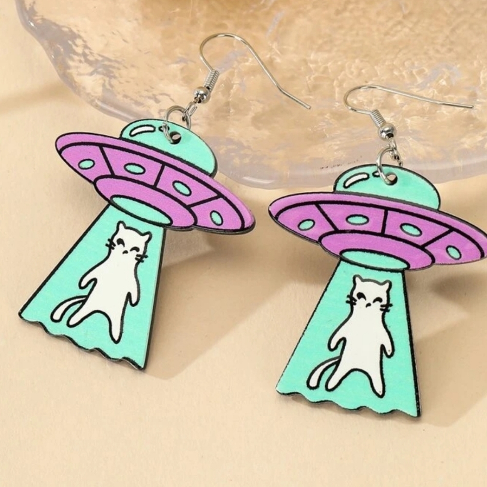 Earring set, Alien cat ubduction retro